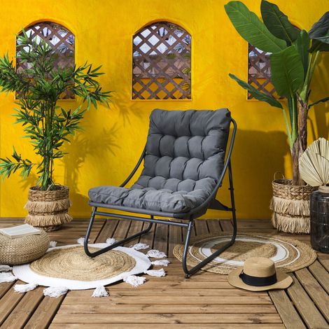 The Home Deco Factory – Fauteuil relax gris – Assise rembourrée – Design moderne pour intérieur et terrasse – Confort optimal pour moments de détente