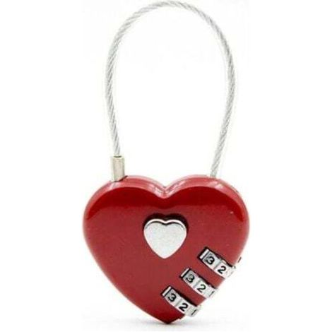 JSSEVN - (Red) 3 pcs Heart Padlock Mini 3-Digit Combination Lock with Love Wire Combination Lock for Travel Bag Suitcase Luggage (1/5)