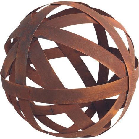 Jardinex – Boule déco jardin en acier corten ajourée – Ø 30 cm – Aspect brut oxydé pour extérieur – Légère et facile à installer
