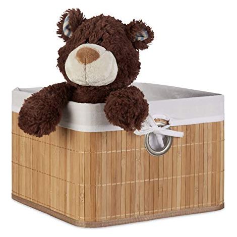 Relaxdays Cestino Portaoggetti, Fodera in Tessuto, Bambù, Rettangolare, Bagno, Giochi, HLP 20x31x31 cm, Legno Naturale (1/4)
