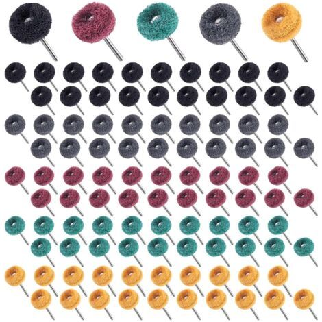 Lot de 100 roues abrasives de 2,5 cm avec tige de 3 mm pour outil rotatif électrique, 20 pièces de chacune des mini brosses de polissage grain 80 150 240 400 600 pour enlever la rouille