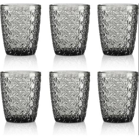 Grey Stackable Drinking Glasses, Flower Embossed Tumbler, for Juice, Beer, Cocktail, 300 ml, Dishwasher Safe (1/5)