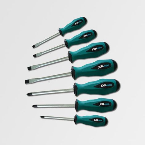 Jobi Extra WXT075 juego de 7 destornilladores planos y Phillips, mangos ergonómicos antideslizantes, puntas magnéticas de acero CR-V, herramientas precisas y duraderas para trabajos de bricolaje y pro