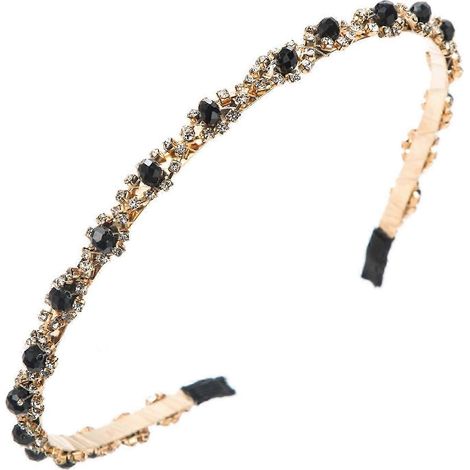 Bandeau pour femme avec perles de faux cristal, élastique et antidérapant, léger et fin.-Black (1/5)