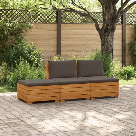 vidaXL  Outdoor Sofa Set  with Cushion 3 Piece Brown Solid Acacia Wood