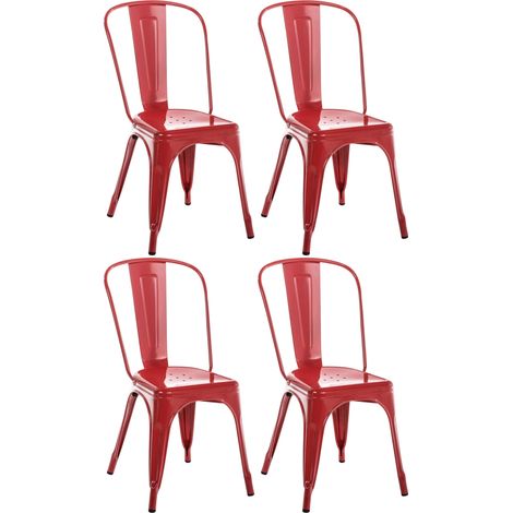 Conjunto de 4 sillas de comedor apilables con respaldo de estilo industrial en metal rojo 100006171 (1/5)