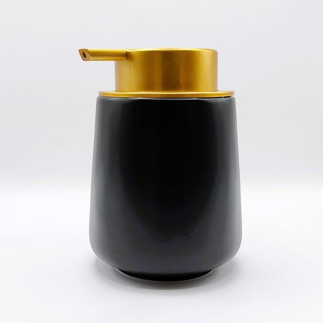 Élégant distributeur de savon liquide en céramique avec pompe en plastique - Distributeur de savon rechargeable pour salle de bain et cuisine - 400 ml - Noir (1/5)
