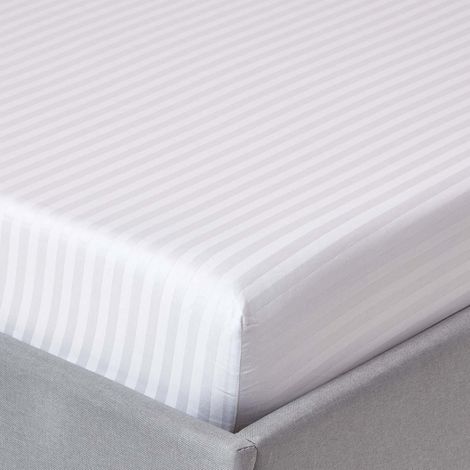 HOMESCAPES White Egyptian Cotton Satin Stripe Fitted Sheet 330 Thread Count, King - White