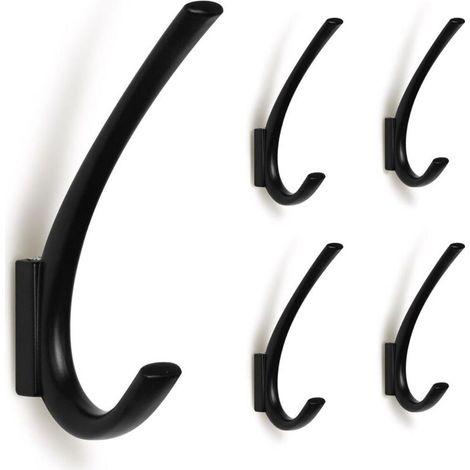 Lntyq Lot de 5 Crochets muraux Noirs Mats en Alliage de Zinc pour vestiaire, Salon, Chambre à Coucher, Salle de Bain, Porte-clés pour Mur, Porte-Manteau Fantaisie (1/4)