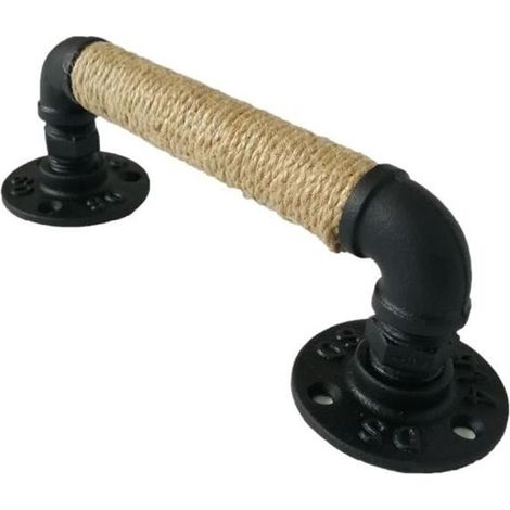 PoignéE de Meubles de Style Industriel Pipe PoignéE de Porte en Bois Coulissante Grange Noire Antique Vintage PoignéE en Corde de (1/3)