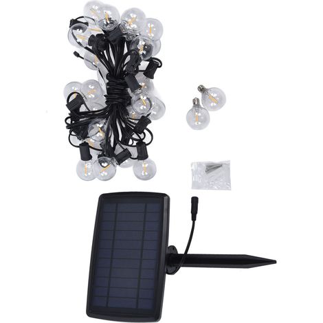 Guirlande lumineuse solaire G40 à 27 LED avec 4 modes d'éclairage, étanchéité IP65, idéale pour jardin, cour, pelouse, fêtes et festivals, lumière chaude, 7,6 m (25 pi). (1/5)