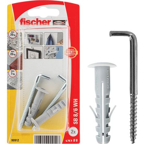 Tasselli + ganci dritti Fischer sb 8 / 6 wh k Ø 8 mm 4 pz max 40 kg (1/5)