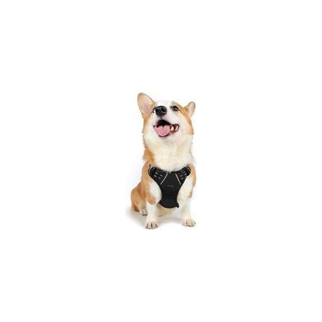 Harnais chien réglable noir M avec poignée de contrôle, gilet réfléchissant, respirant et durable –