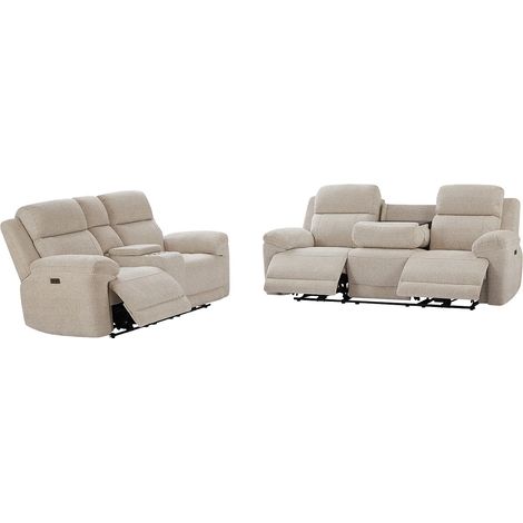 Divano 3 posti e 2 posti relax elettrico in Tessuto chiné Beige - KELUNO (1/5)