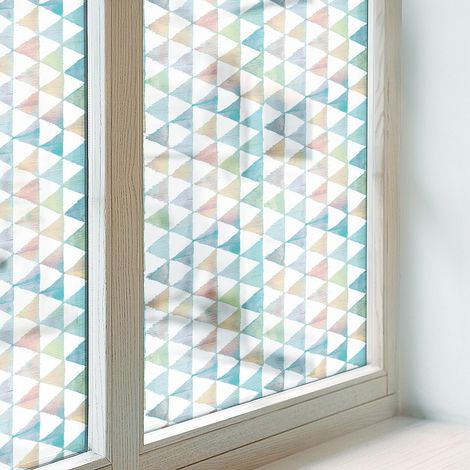 Film Dépoli pour Vitre 50x146 cm Vitrail Collés sur le Verre Protection pour Chambre Cuisine Salle de Bain Adhésif Décoratif Triangles géométriques (1/5)