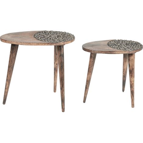 Conjunto de 2 mesas auxiliares de madera de mango oscura café oriental Khetua