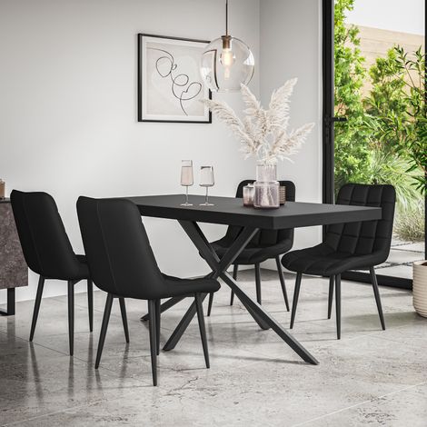 Donni Dining Table And Chairs -  Black Table Top w Black Legs + Nova Faux Leather Dining Chair Set Of 4 (Black) (1/5)