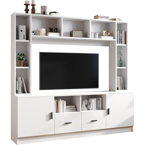 CHICFURN Parete attrezzata TV 180x35x170 cm in truciolato bianco, 3 colli (1/5)