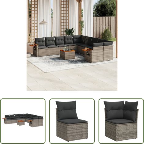 Meubles extérieurs - Salon de jardin 11 pcs avec coussins gris résine tressée (1/5)