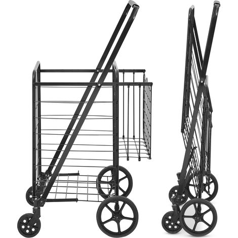 Faltbarer Einkaufswagen, Doppelkorb, 360° schwenkbare Räder, 50 kg Tragkraft, robust für Einkäufe, Wäsche und Gepäck. (1/5)