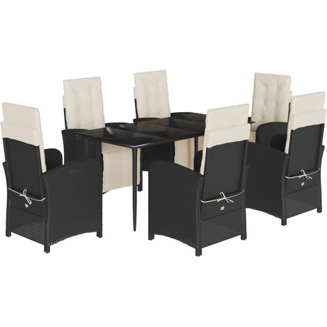 Ensemble à manger de jardin coussins 7pcs  Mobilier de jardin Noir Résine tressée (1/5)