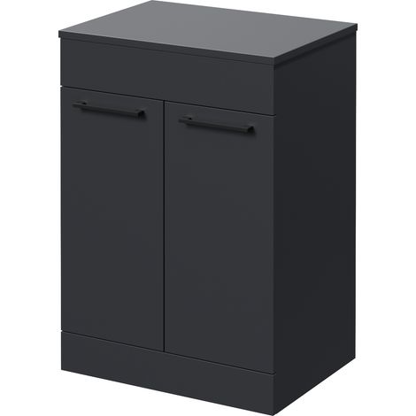 Napoli 460 Gloss Grey 600mm 2 Door Vanity Unit for Countertop Basins - 600mm - Matt Black 160mm Handle