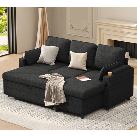 Schlafsofa Ecksofa L-Form mit Stauraum, ausziehbar, dunkelgrau (1/5)