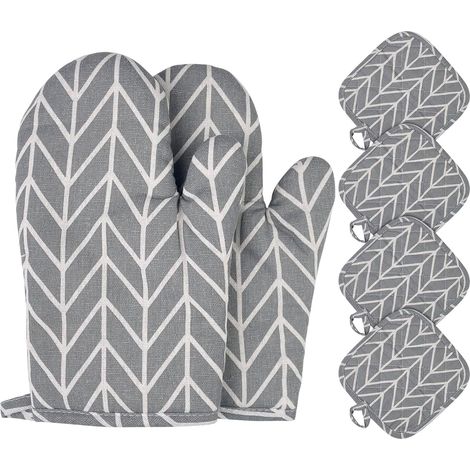 Ofenhandschoenen, warme, hochwertige Katoen-Ofenhandschoen, 1 Paar Küchenhandschoenen mit 4 Küchenmanschetten, rutschfest, zum Kochen, Backen und Grillen