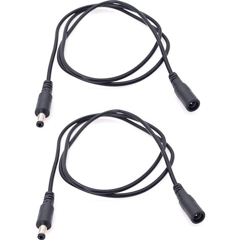 2X 1m câbles d'extension d'alimentation DC noirs 5,5 mm x 2,1 mm, adaptateur secteur femelle-mâle 2,1 mm x 5,5 mm alimentation pour caméras vidéosurveillance, illuminateurs infrarouges, bandes LED (1/5)
