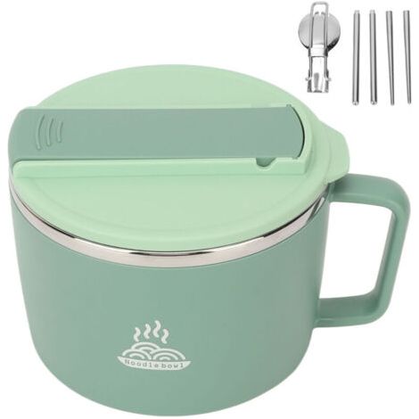 BUNTHAUS Bol de nouilles pour micro-ondes avec baguettes et spork, 1200 ml, vert, bol repas étudiant en inox (1/5)