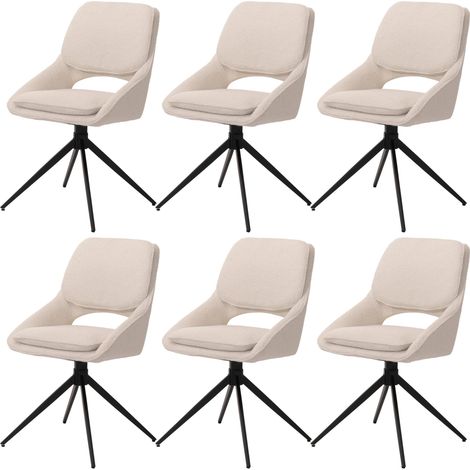 Set 6 sedie pranzo HHG-612, cucina, posizionamento automatico girevole, stoffa/tessuto bouclé (540g/m²), avorio