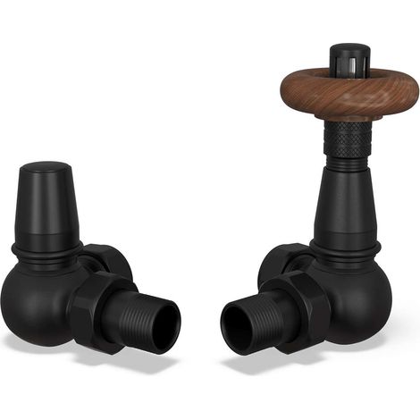 Derry Traditional - Black Thermostatic Radiator Valve & Lockshield Corner 15mm