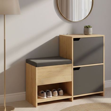 Schuhschrank Tokage, Schuhregal für 12 Paare, 3 Fächer, 2 Türen, 102x36x81h cm, Anthrazit (1/4)