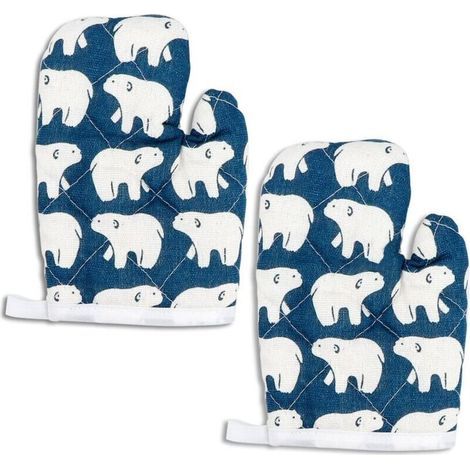 Lot de 2 gants de cuisine pour enfants résistants à la chaleur, parfaits pour la cuisine et la patisserie, agés de 4 à 12 ans (7 pouces x 4,7 pouces, ours polaire) (1/4)