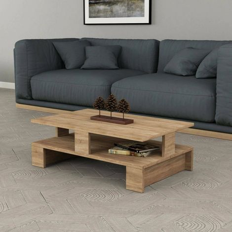 Dmora - Wohnzimmertisch Dlettier, Niedriger Wohnzimmertisch, Kaffeeregal, Couchtisch für Sofa, 80x50h28 cm, Eiche (1/3)