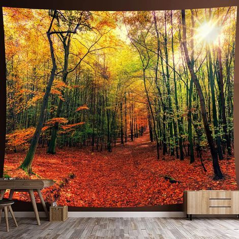 Sun Sunset Forest Tree Tapestry Wall Hanging Bedding Tapestry Oil Painting Nature Landscape Beach Blanket for Bedroom Living Room Dorm 150x130cm (1/5)