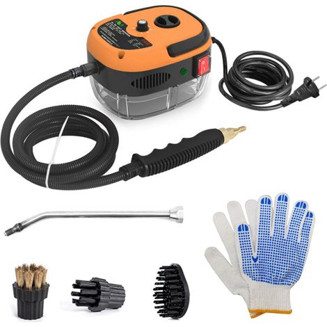 – Nettoyeur vapeur portable 2500 W – Haute pression – Nettoyage meubles cuisine, salle de bain, voiture – Têtes de brosse et gants inclus