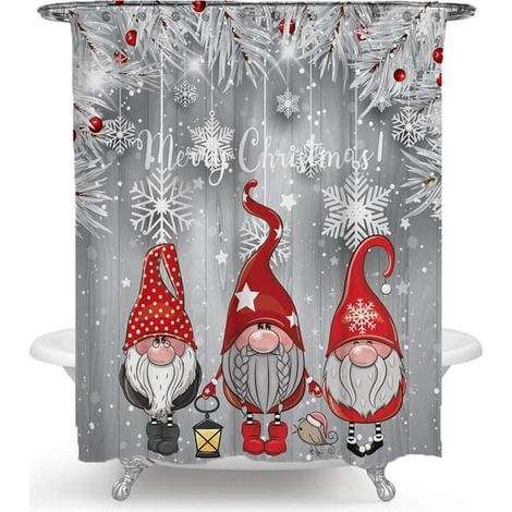 Rideau de douche de Noël avec rennes et Père Noël, 180 x 180 cm, en polyester anti-moisissures. (1/3)