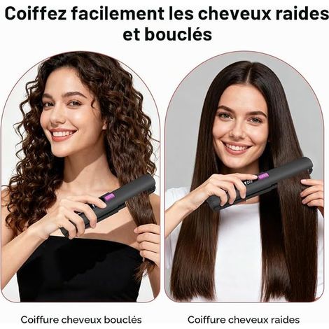 Lisseur Cheveux, 2 en 1 Boucleur Céramique Tourmaline Antistatique Glisse facile fer à lisser LCD 160°-220° Chauffage Rapide Peigne et Clips(Gris) (1/3)