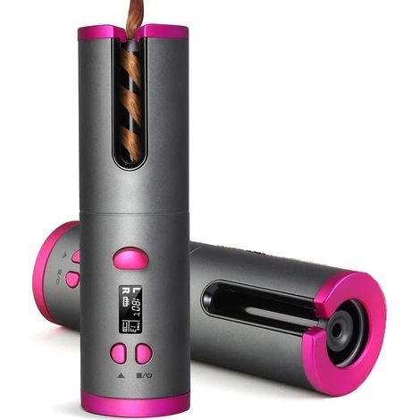 Schnurloser automatischer Lockenstab, über USB wiederaufladbar, Verbrühungsschutz, mit Timer, automatische Rotation, tragbar, 6 Temperaturen, langes und kurzes Haar.