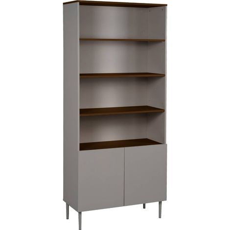 Shelving unit bookcase metal and wood decor 6 levels grey and walnut - Ashton