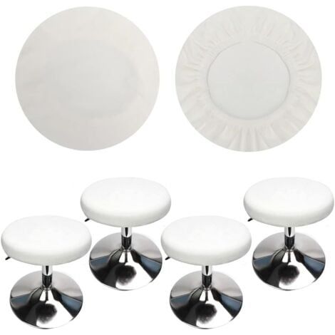 (4 Pièces Blanc)Housse Tabouret Rond Housse Tabouret de Bar, Tissu de Luxe, Diamètre 30-40cm, Extensible, Infroissable, Lavable et Anti-Poussière (1/4)