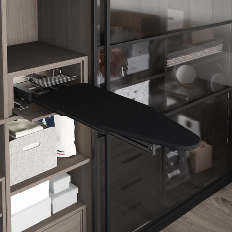 Emuca – Planche à repasser pliante et coulissante – Aluminium gris anthracite – Modèle Iron Alu – Pour meubles et espaces réduits