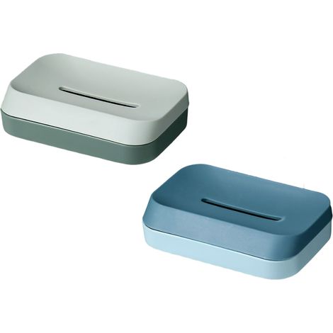 Lot de 2 porte-savons avec bac de récupération, boîte à savon murale pour salle de bain, douche, sans perçage, adhésif inclus, style : style 2 (1/4)