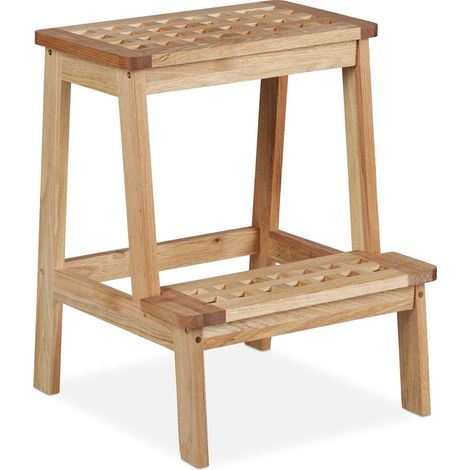 Escabeau en bois de noyer – 2 marches – Dimensions HxLxP : 47x38x38 cm – Charge max 60 kg – Support décoratif pour plantes (1/5)