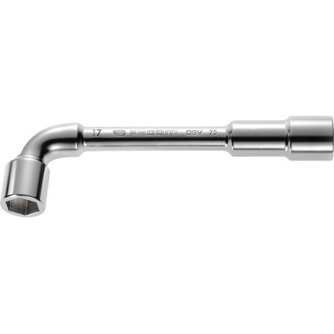 Facom – Clé à pipe débouchée forgée 6x6 pans 29mm L.300mm – Poinçonnage profond pour serrage fiable – Finition chrome satinée – Pour écrous en hauteur