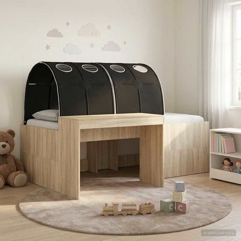 Lit enfant avec tunnel et bureau intégré, bois d’ingénierie, chêne artisanal et noir, 3 pièces - PANGIVO (1/5)