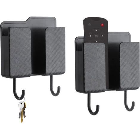 2-teilige Mehrzweck-Wandaufbewahrungsbox, selbstklebende Wandhalterung für Fernbedienung, schwarze Wandhalterung für Handys (1/5)