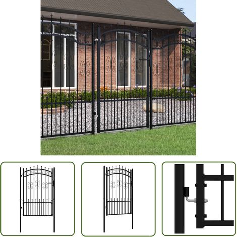 The Living Store Portail et sommet de lance Noir 103x200 cm Acier enduit poudre - Portail De Clôture - Portail Jardin - Portillon - Clôture - Fermeture Jardin (1/5)