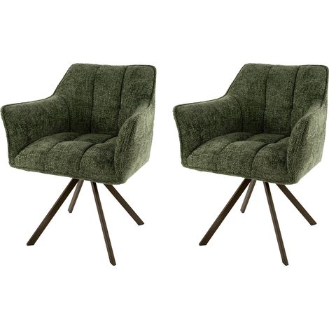 Lot de 2 fauteuils pivotants en tissu texturé vert et bronze - JORDI